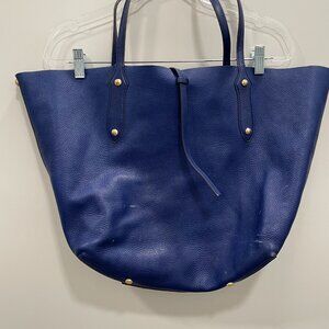 Annabel Ingall Blue Pebbled Leather Tote Bag w/ Gold Hardware